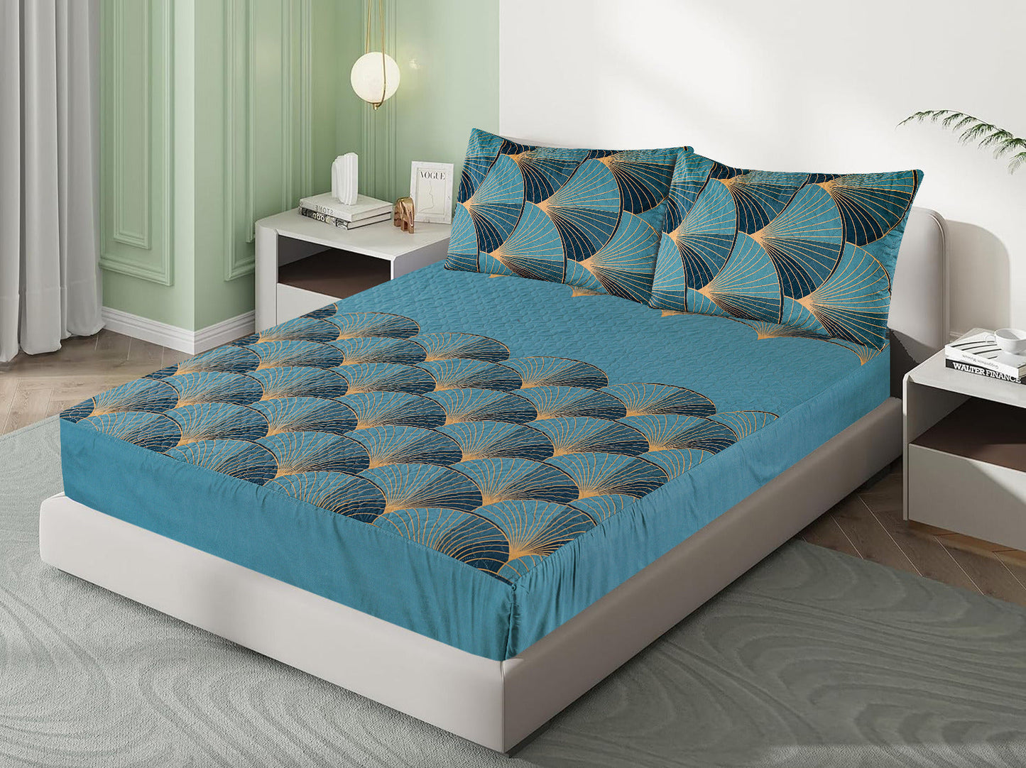 Mat Printed Quilted Ultrasonic 100% Waterproof Mattress Cover For Double Bed Fitted Mattress Protector Anti Sleep Bed Sheet With Pillow Cover ( Zink Sunflower )