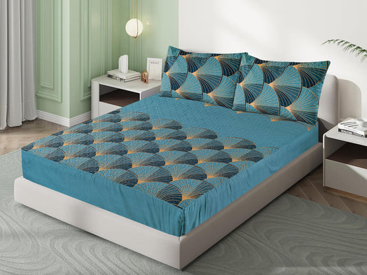 Mat Printed Quilted Ultrasonic 100% Waterproof Mattress Cover For Double Bed Fitted Mattress Protector Anti Sleep Bed Sheet With Pillow Cover ( Zink Sunflower )