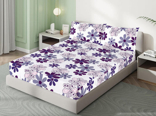 Mat Printed Quilted Ultrasonic 100% Waterproof Mattress Cover For Double Bed Fitted Mattress Protector Anti Sleep Bed Sheet With Pillow Cover ( purple flower)